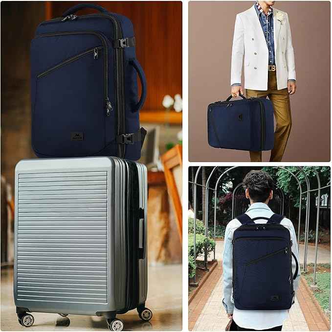MATEIN Weekender Backpack, Large Capacity Travelling Suitcase Backpack with Strap for Clothes, Expandable Flight Approved Business Carry on Daypack for International Travel, Blue