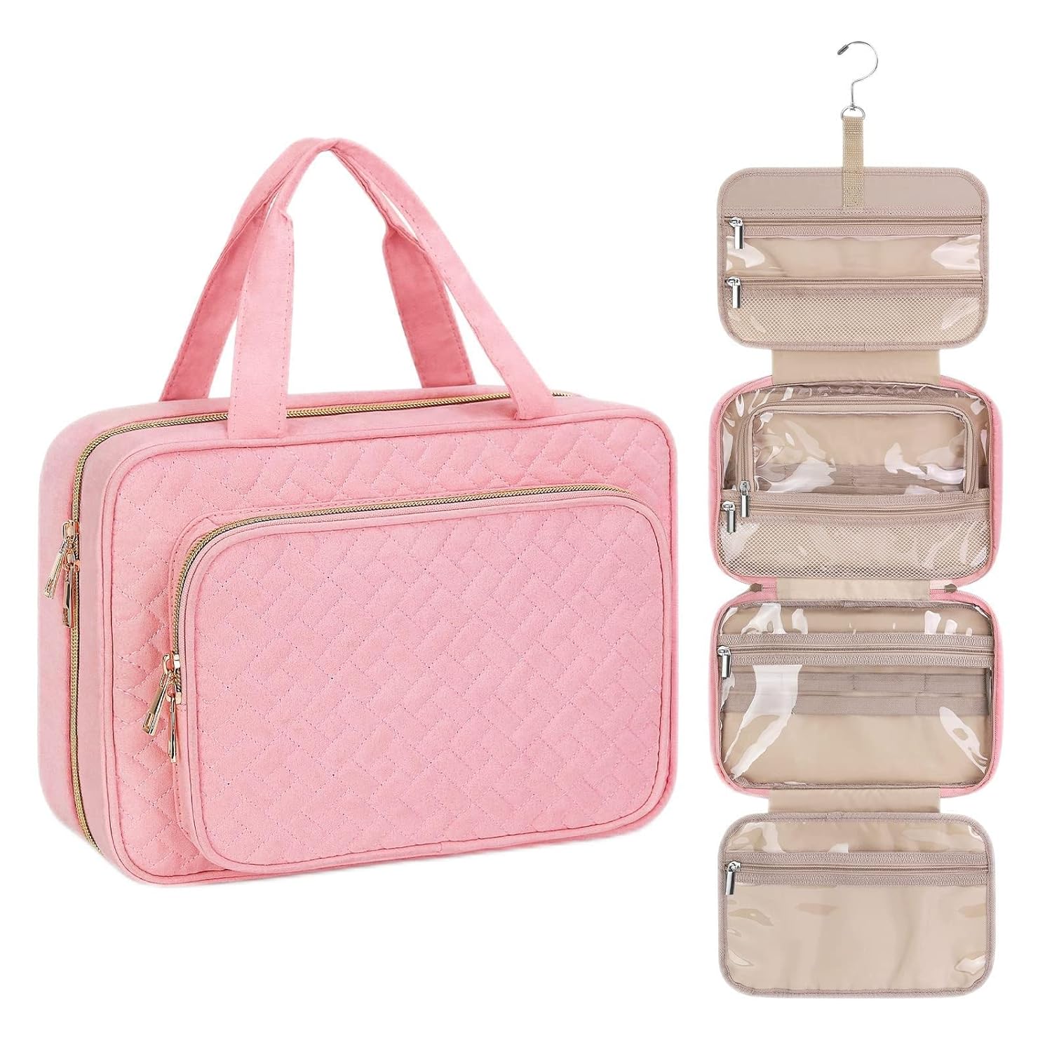 Wedama Toiletry Bag for Women, Medium Cosmetic Travel Bag, Hanging Toiletry Bag for Bathroom, Thickened PVC Waterproof Makeup Bag, Toiletries Bag for Travel Business Trips and Camping, Pink - Roamly