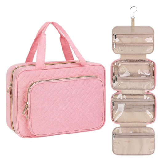 Wedama Toiletry Bag for Women, Medium Cosmetic Travel Bag, Hanging Toiletry Bag for Bathroom, Thickened PVC Waterproof Makeup Bag, Toiletries Bag for Travel Business Trips and Camping, Pink - Roamly