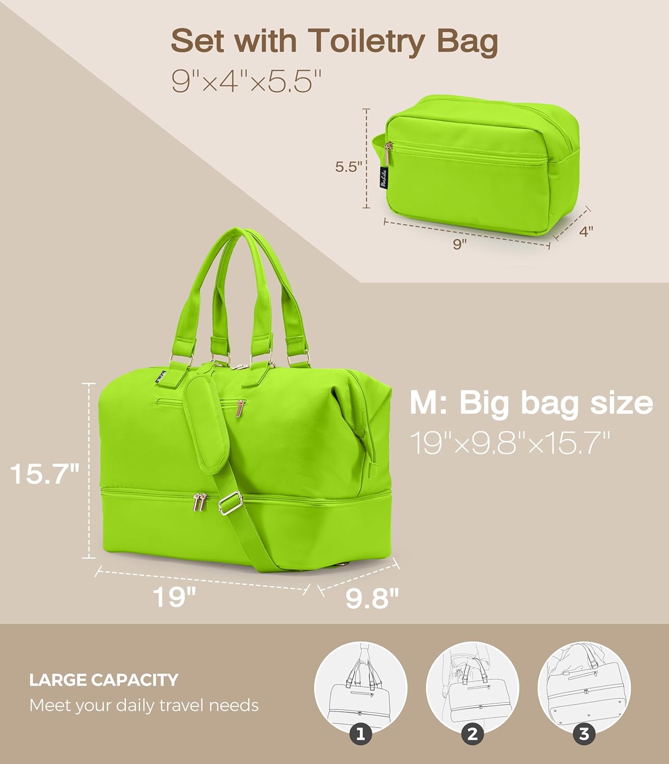 Weekender Bags for Women, Large Travel Duffel Bag with Shoes Compartment, Carry On Overnight Tote Bags with Toiletry Bags, Hospital Bags for Labor and Delivery - Roamly