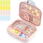 Travel Pill Organizer Box with Labels, 7 Compartments Portable Mini Pill Case, Daily Medication Organizer Storage Pill Container for Pocket Pharmacy(Pink, S)