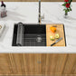33 Inch Black Granite Composite Kitchen Sink Workstations Black Quartz Undermount Single Bowl Sink with Accessories Single Basin Large Capacity Noise Reduction Quiet Kitchen