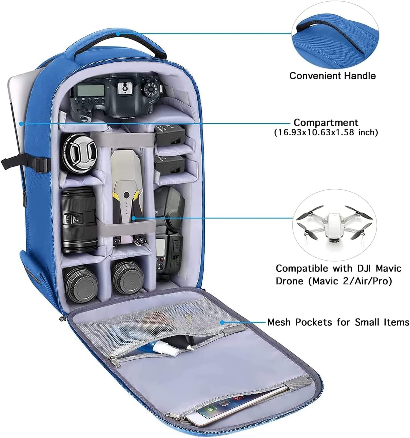 MOSISO Camera Backpack, DSLR/SLR/Mirrorless Photography Camera Bag 15-16 inch Waterproof Hardshell Case with Tripod Holder&Laptop Compartment Compatible with Canon/Nikon/Sony, Royal Blue