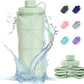 YCT Collapsible Silicone Travel Water Bottle 20oz (600ml), Reuseable Leakproof BPA Free Foldable Sports Bottle, with Carrying Strap, Green