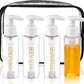 Travel Bottles Plastic Pump Bottle Dispenser Tsa Approved 3.4oz/100ml 4 Pack Refillable Shampoo and Conditioner Empty Travel Size for Cosmetic, Lotion, Liquid Soap (Clear)