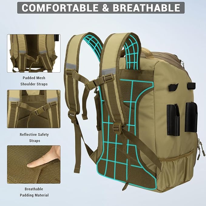 Fishing Backpack with Rod Holders,40L Large Water-resistant Fishing Tackle Bag with Cooler,Tackle Box Backpack