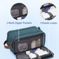WANDF Toiletry Bag for Men Travel Toiletry Organizer Canvas and Leather Dopp Kit Water-Resistant Shaving Bag for Travel Accessories (Blue-Green, Large) - Roamly
