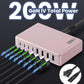 200W USB C Charger Block,GaN IV Charging Station 8 Ports,QC4.0 Fast Charging Station Hub+PD 65W USB C Laptop Charger Adapter Compatible with MacBook Air/Pro,DELL,iPhone 16/15,iPad,Steam Deck-Pink - Roamly