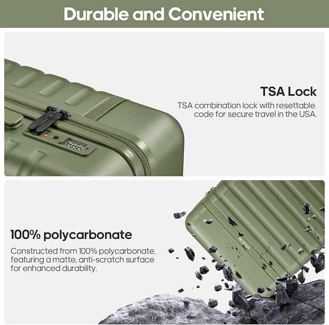 Luggage Sets 3 Piece, Carry On Luggage 20In With Spinner Wheels,PC Hardside Suitcase Set with TSA Lock,Durable Carry On Suitcase With Travel Backpack for Men (Military Green, 3 piece set (BP/20inch))