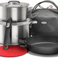 OXO Outdoor 8 Piece Camping Cookware Set, 10" Pre-Seasoned Carbon Steel Frying Pan Skillet, 2.25QT and 5QT Stainless Steel Saucepans with Lids, Removeable Handle, Trivet, Travel Bag, Space-Saving