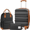 LONG VACATION Carry On Luggage Sets 3 Piece 20 Inch Suitcase Set, ABS+PC Hardshell Lightweight Travel Luggage with Spinner Wheels & YKK Zipper TSA Lock (20 INCH (BP/TB), BLACK-BROWN)