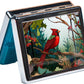 Silver Vintage Pill Box 7 Day Metal Pill Box with Mirror and 8 Compartments Cute Travel Pill Organizer for Purse (Cardinal Stained Glass)