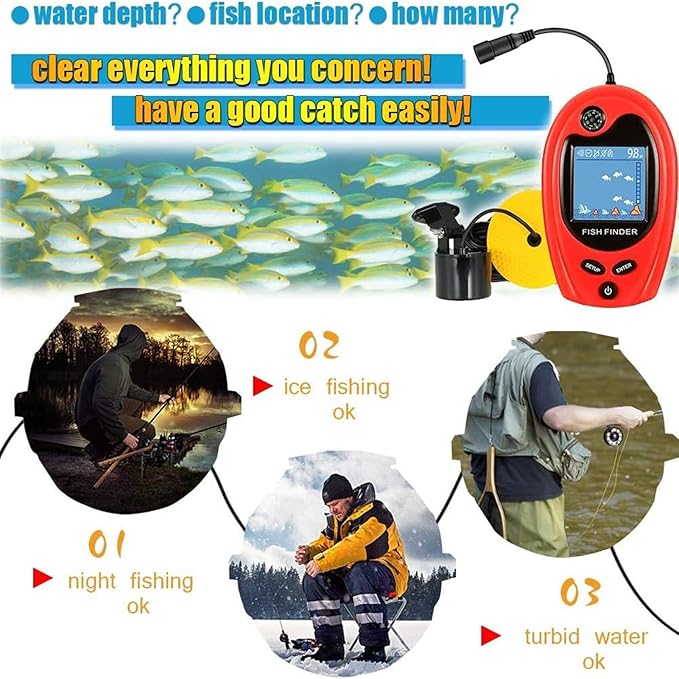 LUCKY Sonar Portable Fish Finder Transducer Wired Water Depth Finders Boat Kayak Transducer Fish Finder Handheld Fishing Gifts for Men