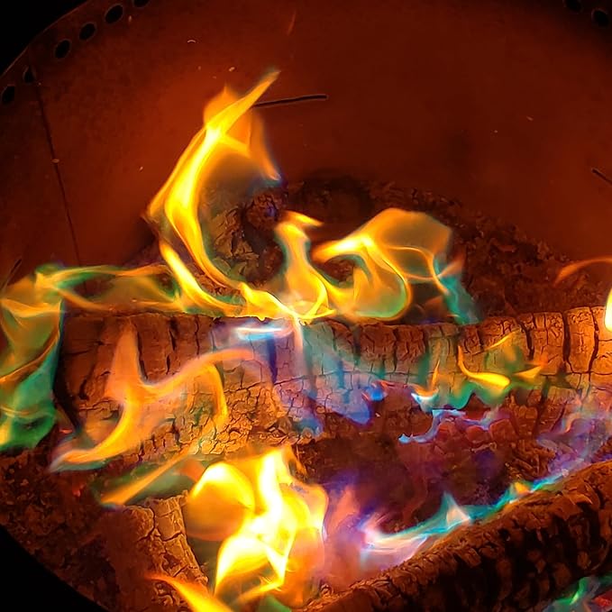 Merlin's Mystical Fire Color Changing Packets- Pack of 6, 0.882 oz Each- Long Lasting Enchanted Multi-Color Magical Flames- Flame Color Changer for Fire Pits & Outdoor Fireplaces- Campfire Accessories
