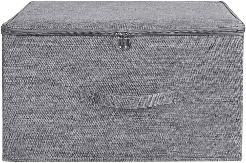 ANMINY 2PCS Storage Bins with Zipper Lids 51.9 Qt Lidded Fabric Storage Boxes Baskets Cubes with Handles Collapsible Washable Cotton Linen Closet Shelf Clothes Organizer - Gray, Extra Large