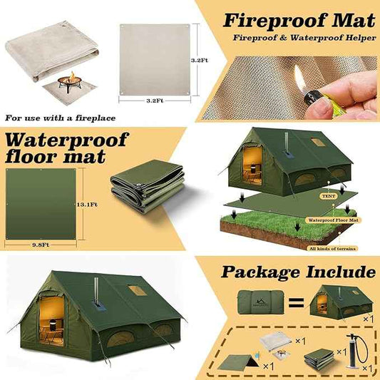 Inflatable Camping Tents 8-10 Person,129 Square Feets Large Inflatable Camping Tent with Stove Jack,Blow up Tent with Mesh Windows & Pump
