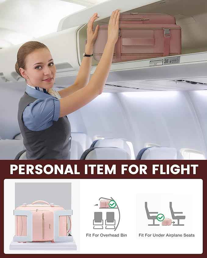 LOVEVOOK Travel Backpack for Women & Men 50L,Airline Approved Carry On Backpack Travel Essentials,TSA Carry on Luggage,Waterproof Personal Item Travel Bag,Suitcase with 3 Packing Cubes,Pink-Pink