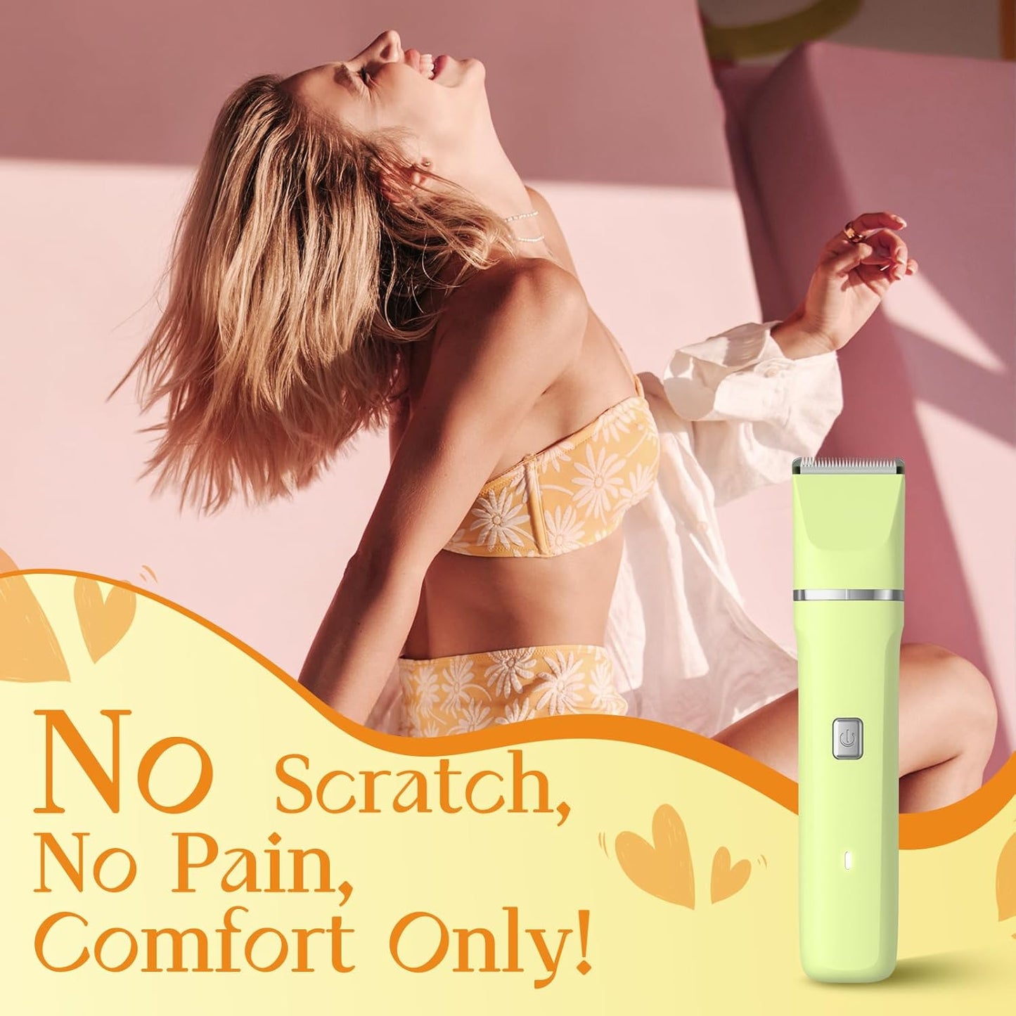 Womens Razors for Shaving - Wet/Dry 2-in-1 Beauty Dermave Bikini Shaver with Body&Facial Hair Heads, Cordless IPX7 Waterproof Trimmer for Pubic Hair&Sensitive Skin, Tiktok Trend Items (Yellow)