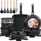 KIKCOIN Ceramic Nonstick Pots and Pans Set - Cookware Set with Detachable Handle - 25 Pack Stackable Cooking Set for RV Kitchen, with Frying Pans, Steamer - Induction/Dishwasher/Oven Safe, PFOA Free