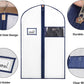 Syeeiex 40" Suit Bag(Set of 8), Garment Bags for Hanging Clothes, Suit Bags for Closet Storage, Garment Bags for Suits, T-shirts, Jackets, Coats, Business Wear(White & Dark Blue)
