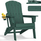Folding Adirondack Chair - Extended Ergonomic Backrest, Cup Holder - Easy Assembly - Durable HDPE Plastic, Weather Resistant & Maintenance-Free - Lawn, Patio, Deck Supports 400lbs Green