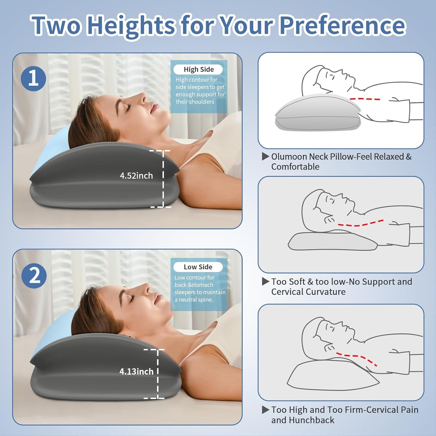 Cervical Neck Pillow for Pain Relief - Ergonomic Memory Foam Contour Pillows for Side, Back & Stomach Sleepers, Cervical Pillow for Neck Support Sleeping with Breathable Cover