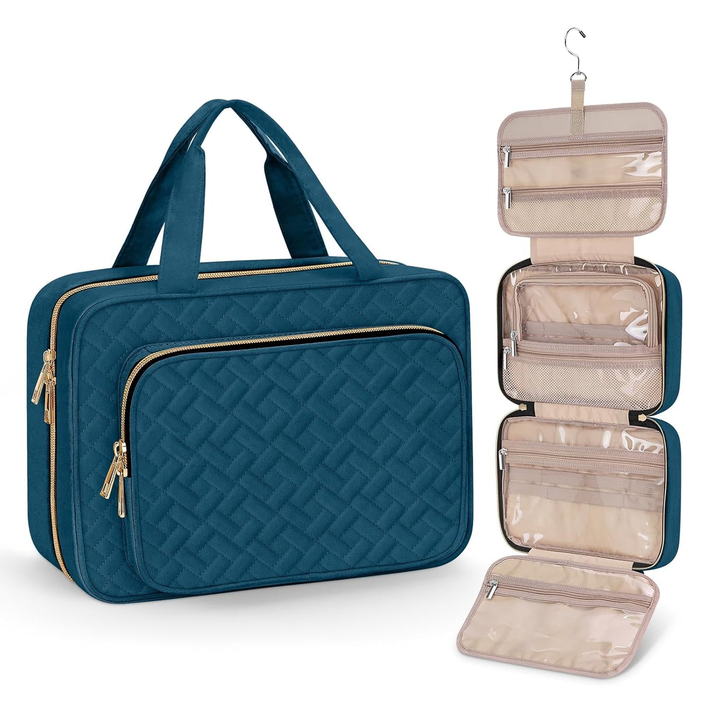 Wedama Toiletry Bag for Women, Medium Cosmetic Travel Bag, Hanging Toiletry Bag for Bathroom, Thickened PVC Waterproof Makeup Bag, Toiletries Bag for Travel Business Trips and Camping, Dark Blue - Roamly