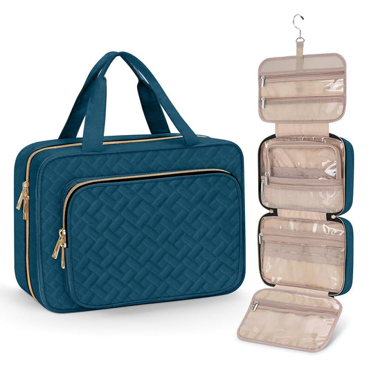 Wedama Toiletry Bag for Women, Medium Cosmetic Travel Bag, Hanging Toiletry Bag for Bathroom, Thickened PVC Waterproof Makeup Bag, Toiletries Bag for Travel Business Trips and Camping, Dark Blue - Roamly