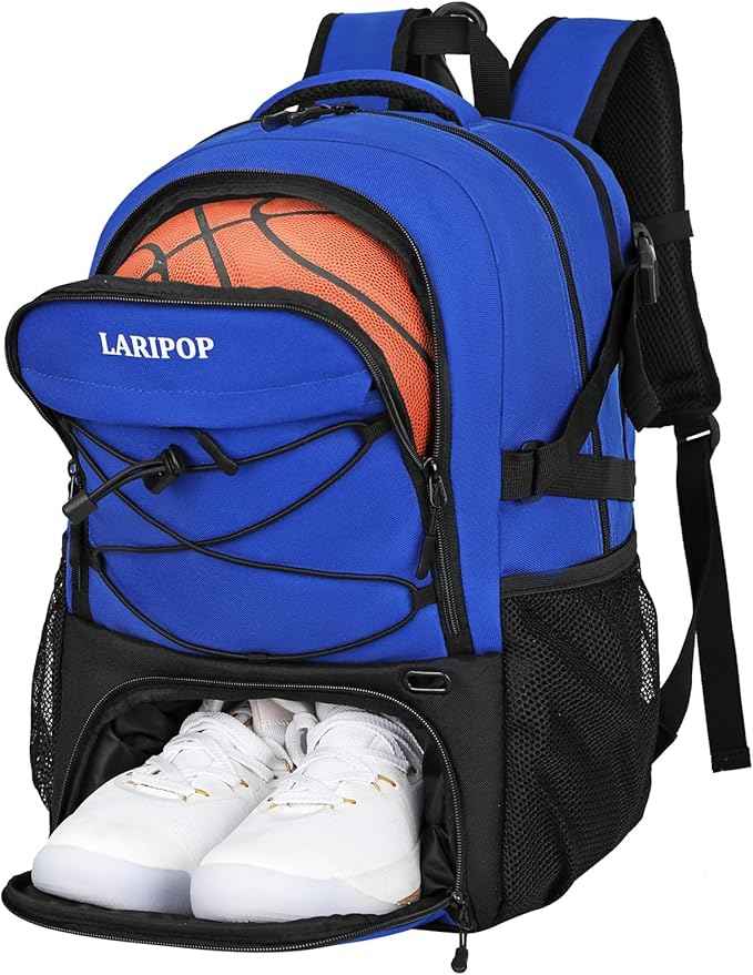 LARIPOP Basketball Backpack Large Basketball Bag with Ball Holder & Shoe Compartment for Youth Adults Men Women