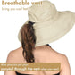 Sun Hats for Women Gardening Hat Wide Brim Ponytail Beach Sun Protection Breathable Cotton Summer Hat with Fold-Up Brim