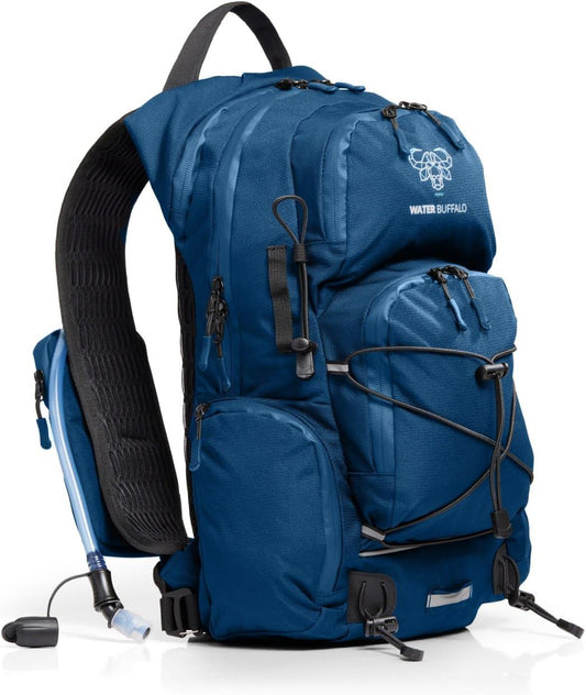 Water Buffalo Hydration Backpack - Sherpa 22L Hiking Backpack with Water Bladder - Water Backpack for Hiking with Waterproof Zippers, Phone & Pole Holders - Roamly