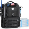 Lekesky Fishing Backpack with 4 Tackle Boxes, 40L Tackle Bag with Rod Holders, Tactical Storage Gear for Men, Black