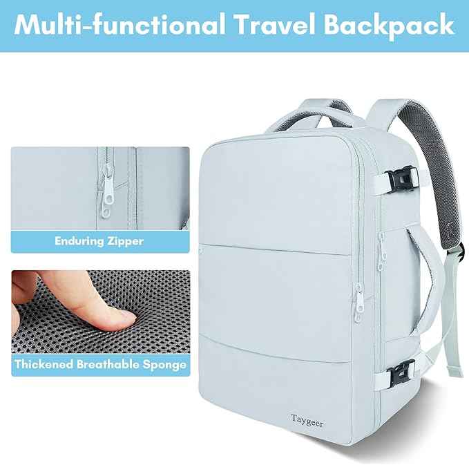 Taygeer Carry On Backpack, 40l Travel Backpack for Women Airline Approved, Cute Underseat Personal Item Travel Bag With Shoe Compartment, Casual Daypack Gifts for Friend Hiking Outdoor Weekend,Blue