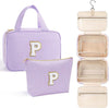 YOOLIFE Hanging Toiletry Bag for Women - Travel Toiletry Bag Makeup Bag, Portable Toiletries Cosmetic Bag, Airplane Travel Essentials - Letter P, Purple