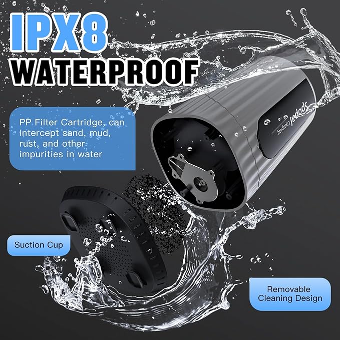 Spopal Portable Shower for Camping, [Upgraded] 10000mAh Rechargeable Camping Shower with 5 Adjustable Speeds,Premium LED Display, IPX8 Waterproof Outdoor Shower Kit for Hiking, Car, Pet, Travel