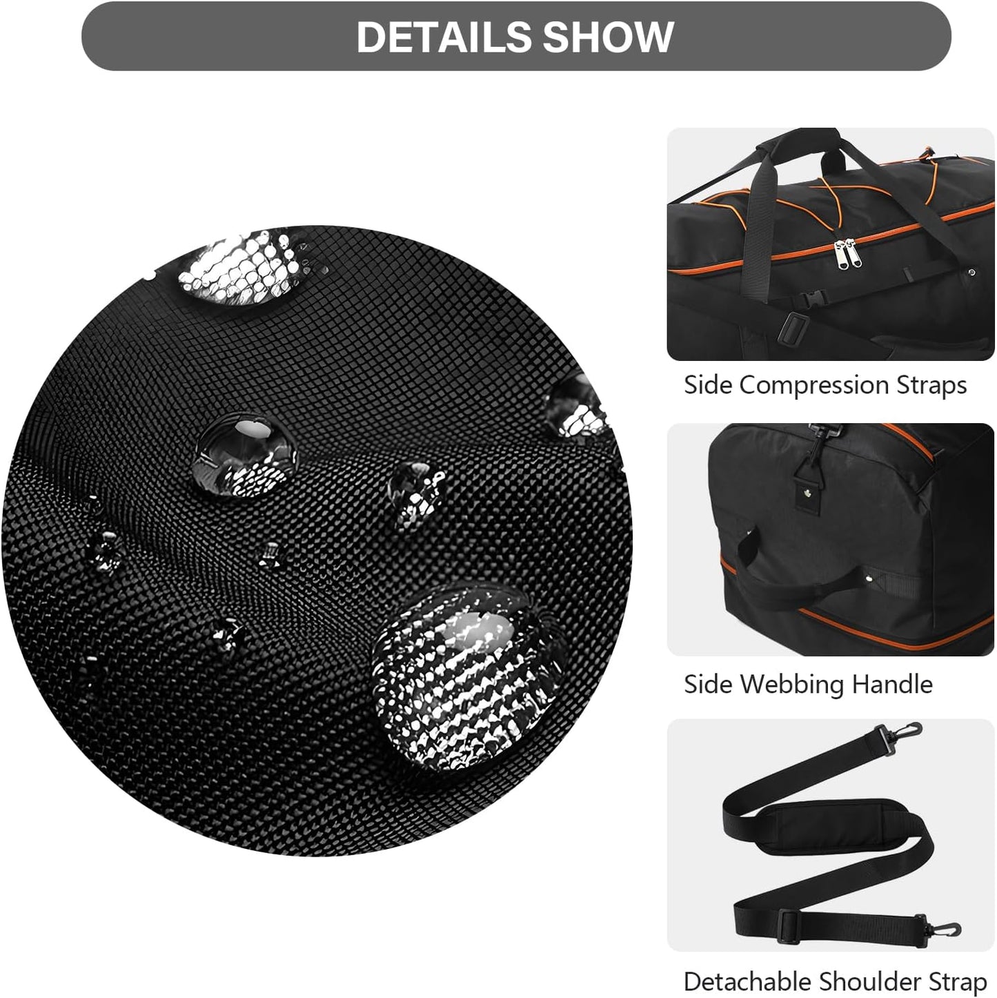 Vomgomfom 32" Soft-Sided Foldable Wheeled Travel Duffel Bag,Expandable 110L to 140L Rolling Cargo Bag with 2 Wheels and Multiple Pockets,Black-orange - Roamly