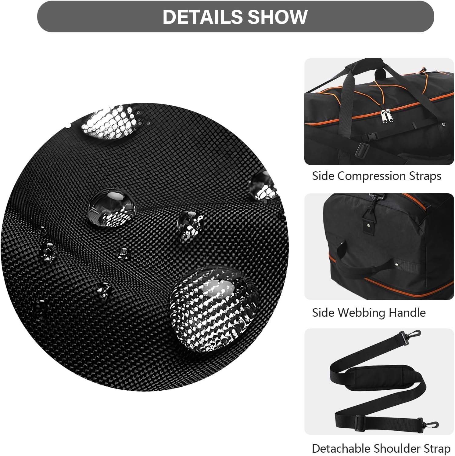 Vomgomfom 32" Soft-Sided Foldable Wheeled Travel Duffel Bag,Expandable 110L to 140L Rolling Cargo Bag with 2 Wheels and Multiple Pockets,Black-orange - Roamly