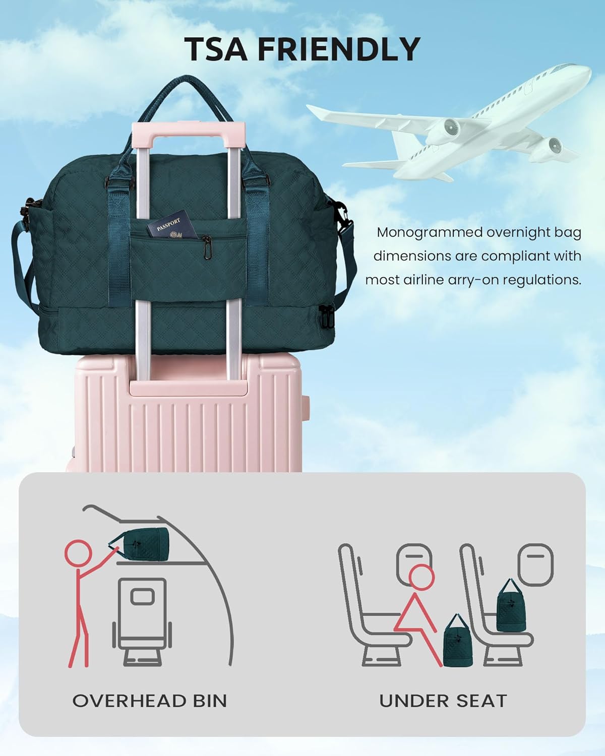 Womens Birthday Gift, Birthday Gift-Initial Travel Bag with Shoe Compartment, Personalized Weekender Bag, Monogram Overnight Bag for Women, Kids Duffel Bag with Makeup Bag (Letter Q) - Roamly