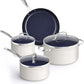 Nuwave Healthy Duralon Blue Ceramic Nonstick Coated 7pc Cookware Set, Scratch-Resistant Diamond Infused, PFAS Free, Induction Ready & Evenly Heats, Oven Safe, Tempered Glass Lids