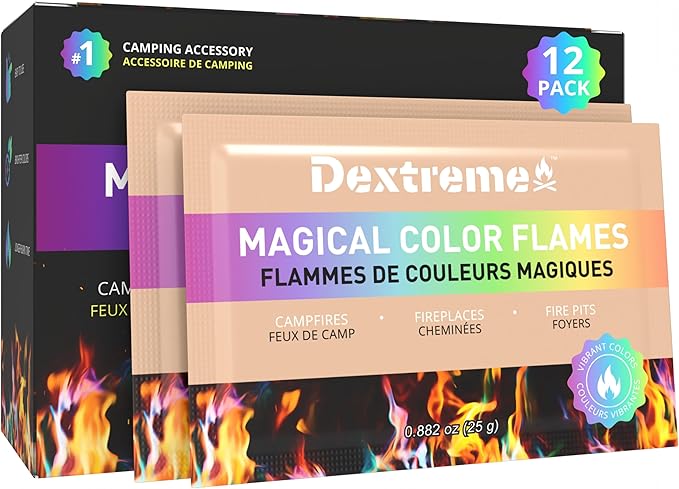 Dextreme Fire Color Changing Packets - Fire Color Packets, Color Changer for Campfires, Fire Pits, and Fireplaces, Longer Lasting Burn Time, Safe and Non-Toxic (12 Pack)