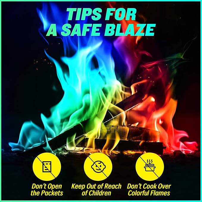 50 Pack Fire Color Changing Packets - Last Longer Magical Color Flames for Campfires, Bonfire, Fire Pit & Outdoor Fireplaces - Camping Essentials Accessories Christmas Decorations Gift for Kids