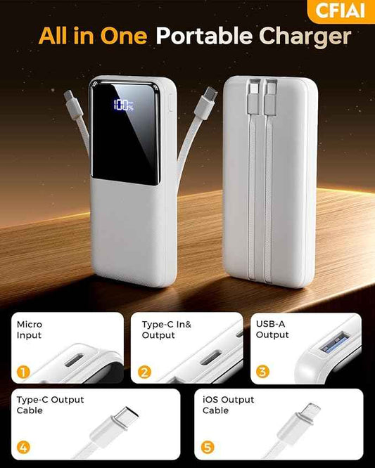 Portable Charger Power Bank - 15,000mAh Battery Pack Portable Phone Charger with Built in Cable 22.5W Fast Charging Powerbank Compatible with iPhone Android Samsung Phone, Travel Camping Essential