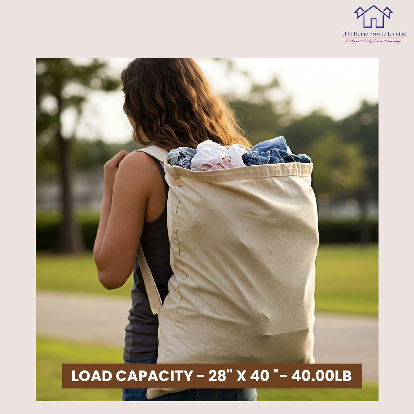 LFH Home Large Premium 100% Cotton Canvas Laundry Bag with Drawstring and Handles Heavy Duty, Multi-Use, and Washable for Home, Travel, College or Storage 28x36 (Pack of 2)-Natural