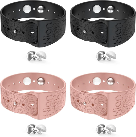 Motion Sickness Bands Anti Nausea Acupressure Wristband Sea Sickness Wristbands Nausea Bands（2 Pairs-Black+Pink）-Bohemia