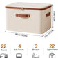 Tuza 3 Pcs Rigid Storage Bins with Zipper Lid, Cotton Linen Fabric Storage Boxes, Foldable Shelves Clothes Storage Cubes with Handles for Wardrobe, Closet(Beige, 56L)