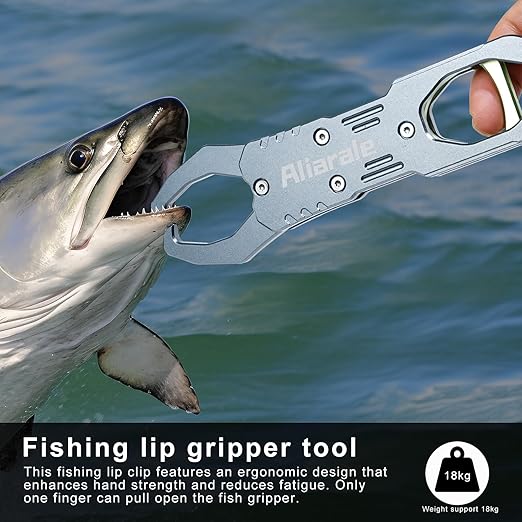Fish Lip Gripper Fish Scales Professional Fish Holder Aluminium Alloy Material Grabber 40 Pound Fish Lip Grip Tool with Weight Scale and 360 Degree Rotation,Fish Grabber Clip Fish Control Tackle