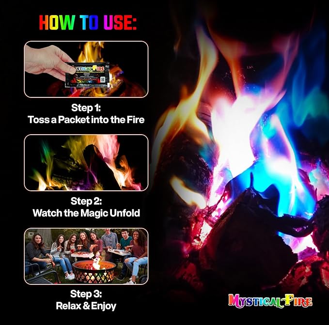 Mystical Fire Color Changing Packets Fire Pits Campfire Long-Lasting Enchanted Multi-Color Magical Family Fun for Indoor Fireplace or Outdoor Use 0.882 Ounces 6 Pack
