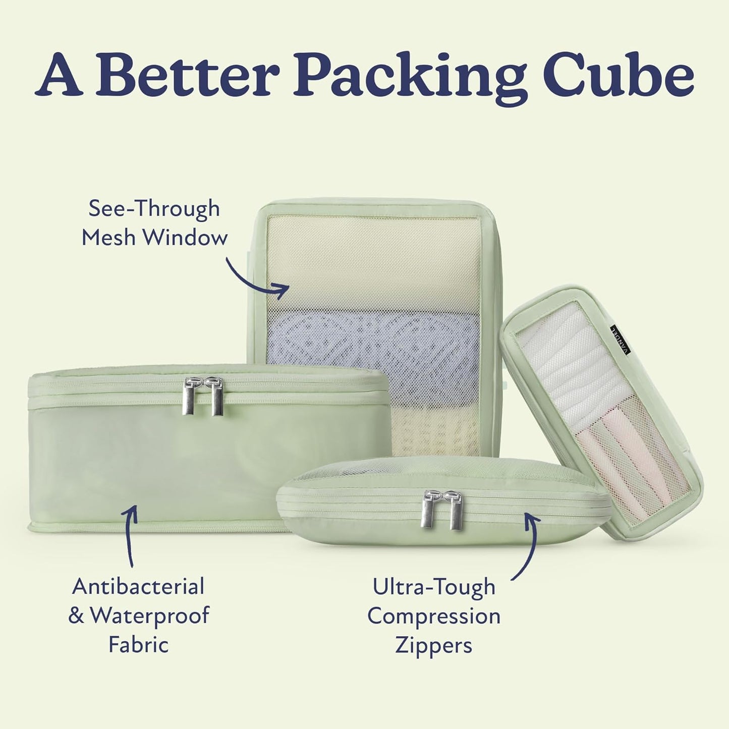 Vandel Space-Saving Compression Packing Cubes for Women, Men, Compressible Carry On Suit Case Organizer Luggage Packing Cubes for Travel Organizer Bags for Luggage and Backpacks, Suitcase Cube - Roamly