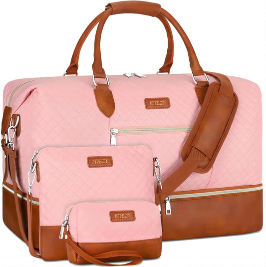 Weekender Bag for Women, Travel Duffel Bag Carry On Overnight Bag with Shoe Compartment Large Nylon Travel Weekend Tote Bag - Roamly
