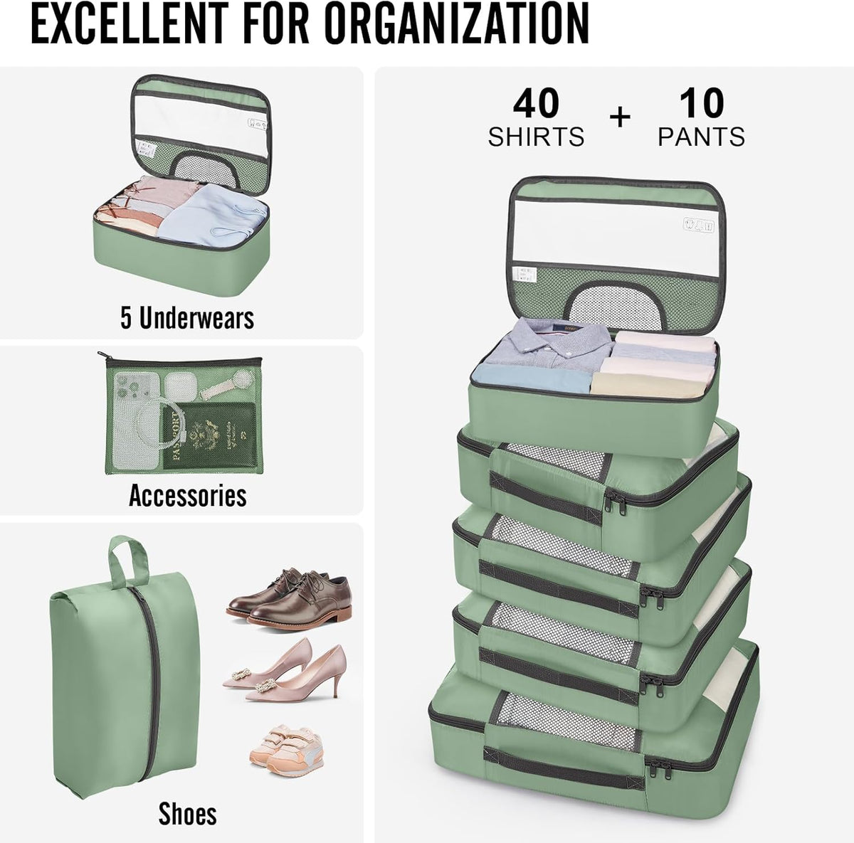 Veken 10 Set Packing Cubes for Travel Essential, Suitcase Organizer Bags in 4 Sizes, Carry-On Luggage Accessories with Large Laundry & Hanging Toiletry Bag, Must-Have for Airplane, Road Trip & Camping - Roamly